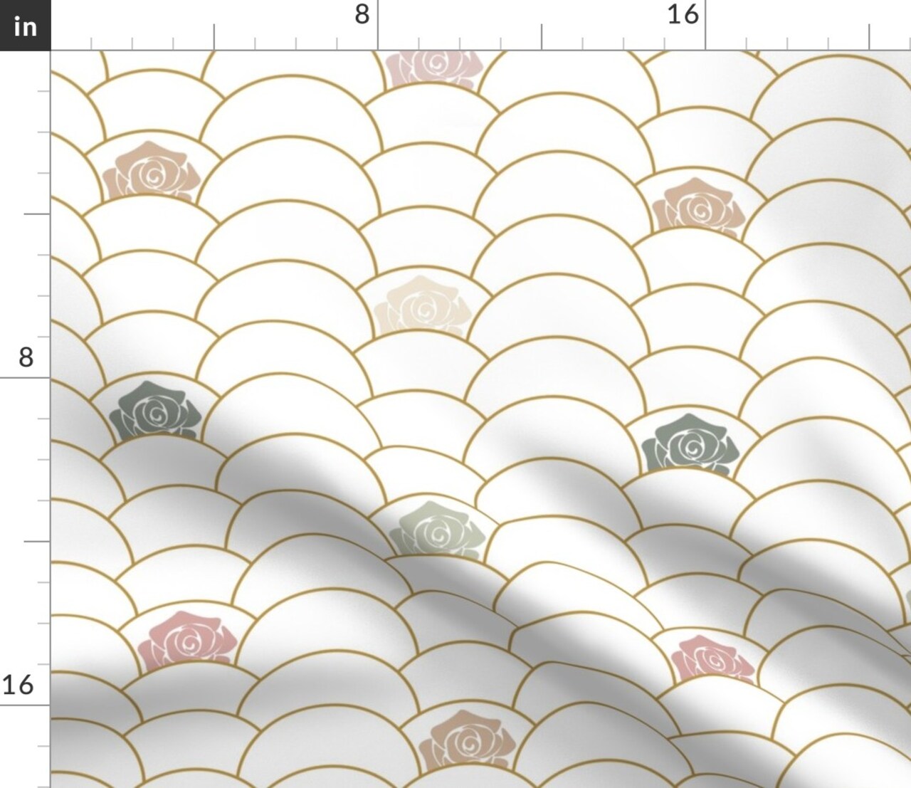 Rose Art Nouveau Scallop Floral Curve Lines Custom Printed Fabric by Spoonflower Various Fabrics by the Yard or Fat Quarter